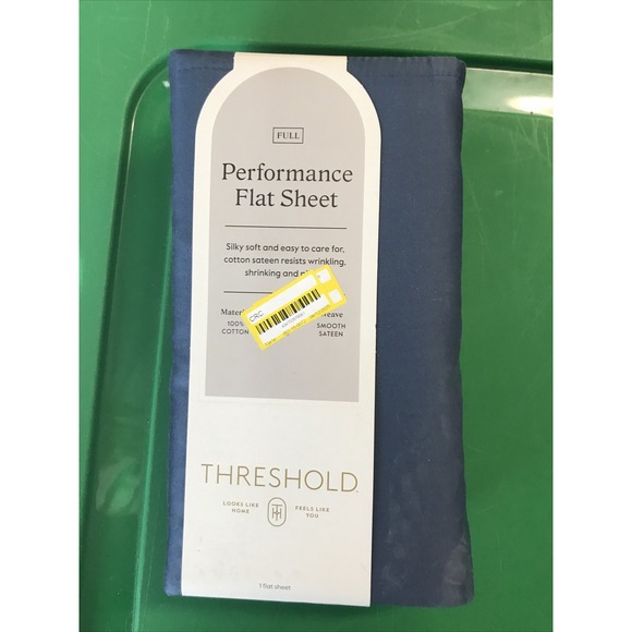 Threshold Full Flat Sheet Smooth Cotton Sateen‎ Metallic Blue Flat Sheet - Picture 1 of 2